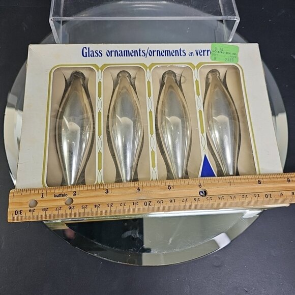 Vintage Glass Christmas Ornaments Teardrop Silver Oblong With Box Made In USA - Picture 10 of 10